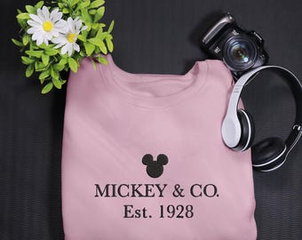 Mickey & Co 1928 Embroidered Sweatshirt Shirt Retro Mickey And Co gift Shirts Vacation Shirt Embroidered Shirt