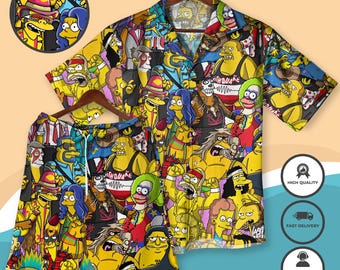 Simpsons Parody Hawaiian Shirt Funny Cartoon Aloha Shirt, Loud Summer Party Shirt, Unisex Vacation Button Down Shirt, Hawaiian Beach Shirt