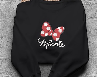 Sudadera bordada vintage con dibujo clásico de Minnie Mouse, camiseta de viaje retro, suéter vintage de Minnie, camiseta de viaje para amigos.