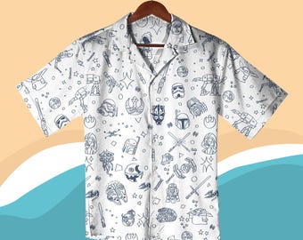 Star - Wars Hawaiihemd lustiges Star - Wars Damen Herren Sommer Button Down Shirt & Shorts Galaxy Charakter Loungewear Geschenk Strand Shirt