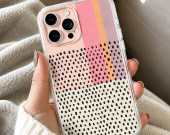 Abstract Art Phone Case, Modern Boho Geometric Polka Dot Tough Cover, Retro Purple Yellow Phone Armor, Gift for Her