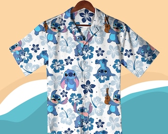 Stitch Aloha Floral Hawaiian Shirt, Floral Lilo and Stitch Summer Beach Hawaii Shirt, Family Vacation, 3D All Over Print Hawaii Shirt