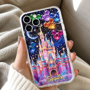 パーソナライズされたお城のスマホケース、ファンタジープリンセスのスマホケース、カスタムネーム入りスマホカバー、魔法のテーマパークケース、iPhone/Samsung用ガラスケース