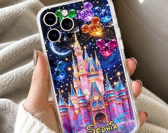 Personalized Castle Phone Case, Fantasy Princess Phone Case, Custom Name Phone Cover, Magical Theme Park Case, iphone Samsung Glass Case