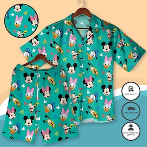 Mickey And Friends Cartoon Character Hawaii Shirt Mickey &Friends Summer Shirt and Shorts Cute Disney-Inspired Sleepwear for Men Women