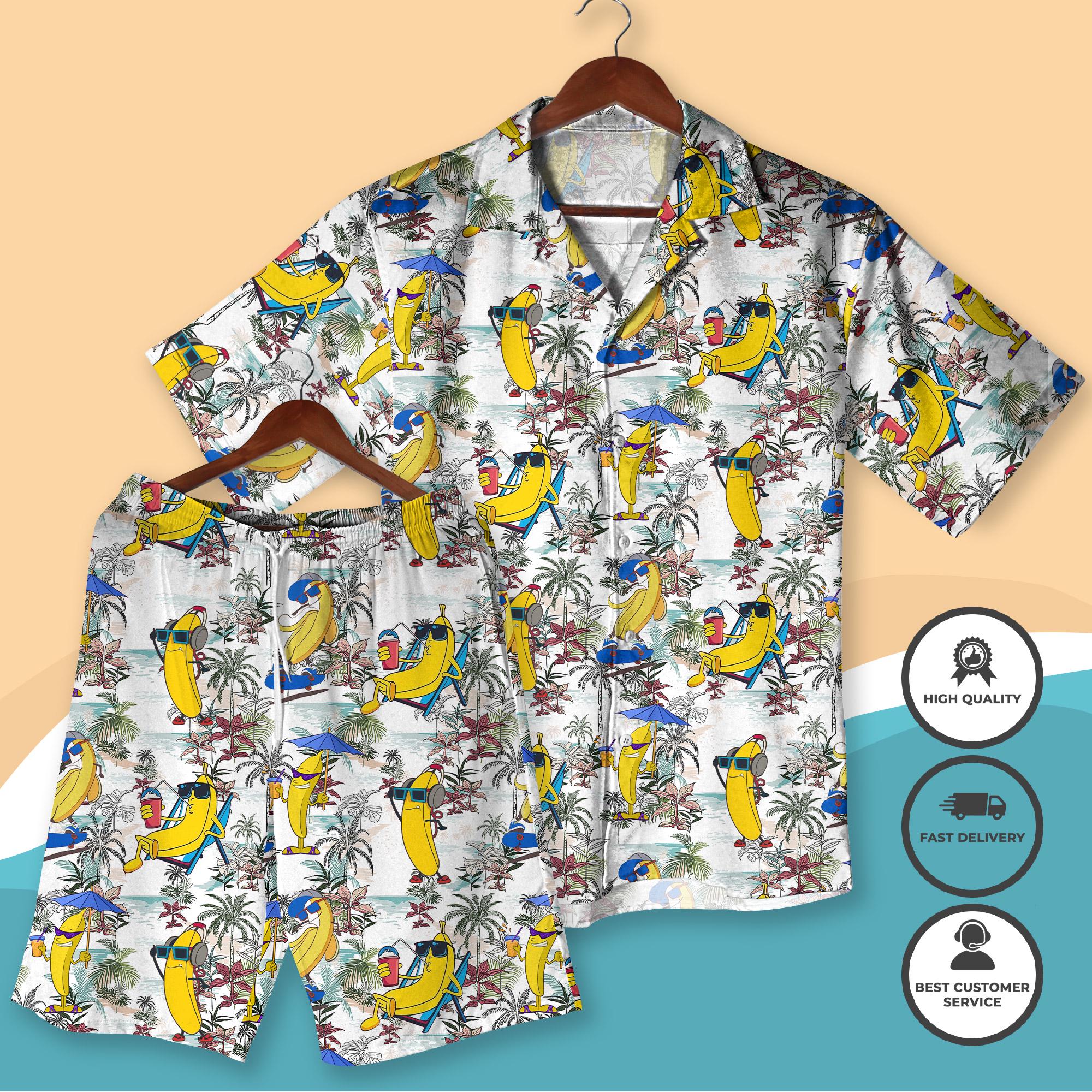 Discover Funny Banana Hawaiian Shirt & Shorts, Tropical Fruit Beach Aloha Outfit, Summer Party Vacation Shirt, Fun Gift for Men Women, Xmas Shirt Gifts