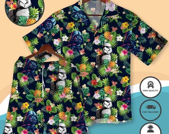 Star - Wars Hawaiian Shirt Funny Star - Wars Women Men's Summer Button Down Shirt & Shorts Galaxy Character Loungewear Gift Beach Shirt