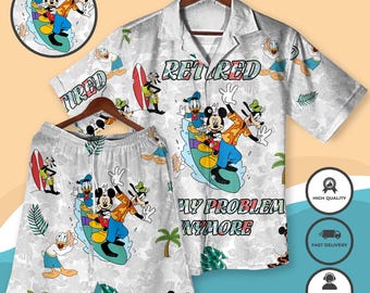 Funny Mickey Goofy Donald Retired Not My Problem Hawaiian Shirt, Summer Beach Hawaii Button Down Shirt Family Trip Retired Gift