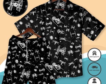 Star - Wars Hawaiian Shirt Funny Star - Wars Women Men's Summer Button Down Shirt & Shorts Galaxy Character Loungewear Gift Beach Shirt