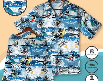Mickey Mouse Surfing Hawaiian Shirt Tropical Beach Aloha Shirt for Men Women Summer Vacation Cartoon Shirt Summer Vacation Shirt