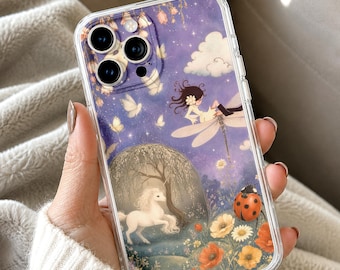 Enchanted Storybook Phone Case, Magical Fairy Unicorn Phone Cover, Cute Floral Art Phone Armor, Cute Phone Case Gifts