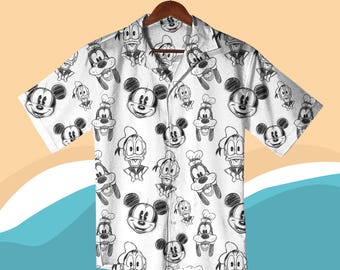 Mickey And Friends Sketch Art Hawaiian Shirt, Mickey Mouse Donald Duck Goofy Hawaiian Shirts, Summer Trip Hawaii Set