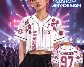 BT-S Inspired Floral Bow Crop Top Football Jersey, Custom Name Number K-Pop Fan Jersey, Cute Coquette Sports Crop Tee, Concert Outfit Gift