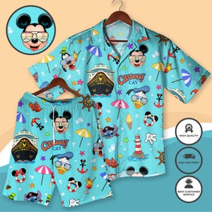 Mickey Mouse Captain Hawaiian Shirt And Shorts Set Miceky Cruise Outfit Nautical Beach Apparel Sailor Mickey Vacation Wear Family Trip
