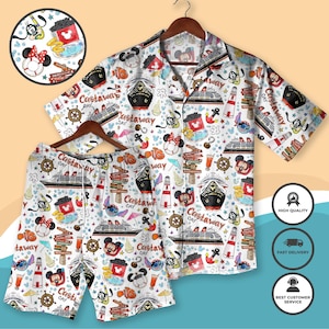 Mickey Cruise Hawaiian Shirt Castaway Cay Mickey Minnie Outfit, Summer Beach Vacation Shirt Shorts for Men, Cruise Wear Set, Beach Shirt