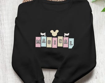 Magisk pastellfärgad Park Snacks broderad tröja, Tröja med den lyckligaste platsen på jorden, Tröja med magiskt slott, Tröja med muslott