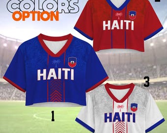 Haiti-Team Crop Top Jersey Benutzerdefinierter Name und Nummer Fußball-Shirt Personalisierte Haitian Pride Fan Ausrüstung Damen Spieltag Mode süßes Oberteil