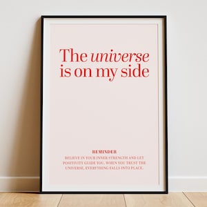 The Universe Is on My Side - Manifestations Zitat Druck, Rosa spirituelle Wandkunst