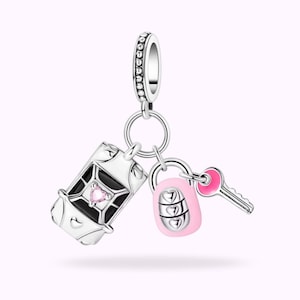 Roze autosleutelhanger met auto, 925 sterlingzilveren bedel voor pandora, rijbewijscadeau, eerste autocadeau, voor haar, girly autobedel
