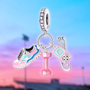 Running Charm Dangle Sneakers, Dumbbell & MP3 Player, for Pandora bracelet, Sporty Fitness Charm for Runners Sterling 925 Active Runner gift