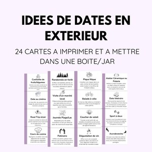 Cartes Date Night en extérieur– 24 Idées Romantiques (à faire en couple) à Imprimer et découper (parfait pour Jar, Saint Valentin)