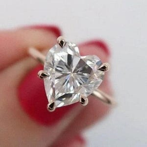 Heart Cut Moissanite Engagement Ring, Solitaire Diamond Wedding Ring, Simple Designed Proposal Ring, Five Prong Set Ring, Anniversary Gift