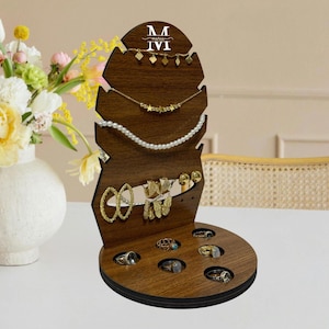 Customizable Wooden Jewelry Organizer: Engraved Jewelry Stand