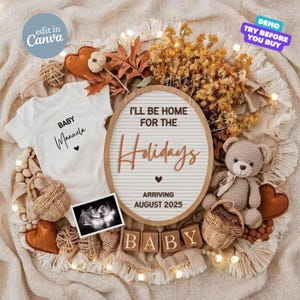 Fall Pregnancy Announcement Template, Autumn Baby Announcement Digital, Gender Neutral Social Media Baby Reveal, I&#39;ll Be Home for Holiday