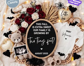 Two Tiny Feet Pregnancy Announcement Digital Halloween Baby Announcement Gender Baby Reveal Editable Template Social Media Reveal Little Boo