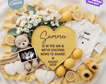 Summer Pregnancy Announcement, Citrus Lemon Baby Announcement, Social Media Baby Gender Neutral Reveal Template, Summer in the Air, Daisies