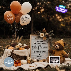 Fall Pregnancy Announcement Digital, Autumn Baby Announcement, Editable Social Media Template, Gender Reveal, Fall in Love, Little Pumpkin