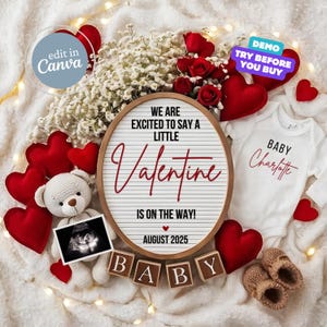 Valentines Day Baby Announcement Digital, February Pregnancy Announcement, Baby Reveal Editable Social Media Template, Little Valentine Baby