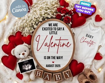 Valentines Day Baby Announcement Digital, February Pregnancy Announcement, Baby Reveal Editable Social Media Template, Little Valentine Baby