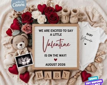 Valentines Day Pregnancy Announcement, Little Valentine On the Way, February Baby Announcement, Pregnancy Reveal Template, Gender Neutral