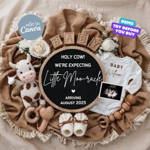 Cow Pregnancy Announcement Digital, Western Baby Announcement, Gender Neutral Farm Baby Reveal, Editable Country Baby Reveal Template Simple