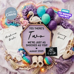 Twin Girls Announcement, Grand Finale Two Baby Girls, Twin Girls Gender Reveal, Pink Social Media Reveal, Editable Digital Pregnancy Reveal