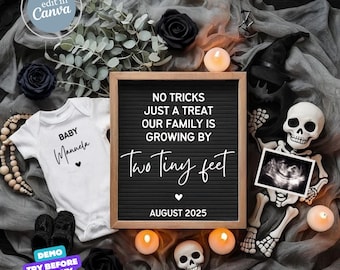 Halloween Baby Announcement Digital Fall Pregnancy Announcement Social Media Baby Gender Neutral Reveal Editable Template Tiny Feet October