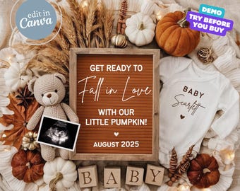 Fall Pregnancy Announcement, Baby Announcement, Digital Download, Editable Template, Neutral Social Media Reveal, Instagram, Fall in Love