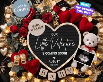 Valentines Day Pregnancy Announcement Digital, Baby Announcement Template Valentine Baby Gender Neutral Reveal, Social Media Baby Reveal