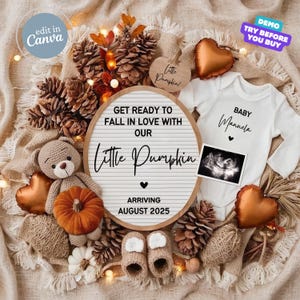 Fall Baby Announcement Thanksgiving Baby Reveal Digital Autumn Pregnancy Announcement Editable Social Media Gender Baby Reveal Boho November