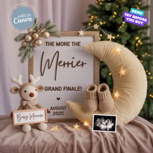 Faire-part de grossesse numérique pour Noël, Faire-part bébé lune, Sexe du bébé le plus joyeux, Grand Finale Baby, Oh Deer Magical