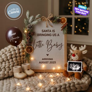Faire-part de grossesse numérique de Noël, faire-part de bébé renne de décembre, modèle modifiable neutre en matière de genre, révélateur de bébé bohème des médias sociaux