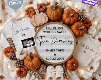 Fall Twins Baby Announcement Thanksgiving Twin Pregnancy Announcement Digital Autumn Twins Reveal Two Baby Reveal Social Media Gender Reveal