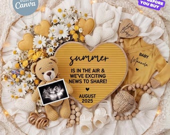 Summer Pregnancy Announcement, Daisies Baby Announcement, Social Media Baby Gender Neutral Reveal Template, Floral Baby, Summer in the Air