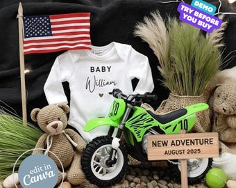 Motorcycle Pregnancy Announcement Digital, Baby Boy Announcement Editable, Motocross Baby Reveal, Social Media Template, Baby Gender Reveal