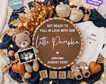 Fall Pregnancy Announcement Fall Baby Announcement Digital Autumn Baby Announce Gender Neutral Editable Social Media Reveal Autumn Baby Boy