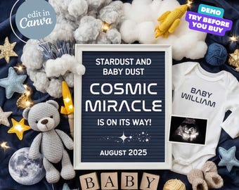 Space Pregnancy Announcement, Baby Announcement Astronaut, Digital Neutral Baby Reveal, Editable Social Media Template, Baby Boy Reveal