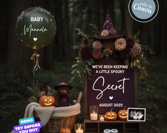 Halloween Pregnancy Announcement, Little Pumpkin Baby Announcement, Spooky Season is Extras Sweet, Baby Reveal, Digital Editable Template