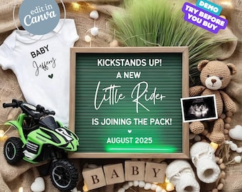 Baby Boy Announcement Digital, Pregnancy Announcement Editable, Little Rider Baby Reveal, Social Media Template, Motorcycle Baby Reveal