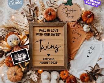 Fall Twins Pregnancy Announcement Thanksgiving Twin Baby Announcement Digital Autumn Twins Reveal Two Baby Social Media Gender Reveal